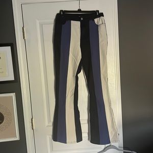 Blue and white striped flare jeans